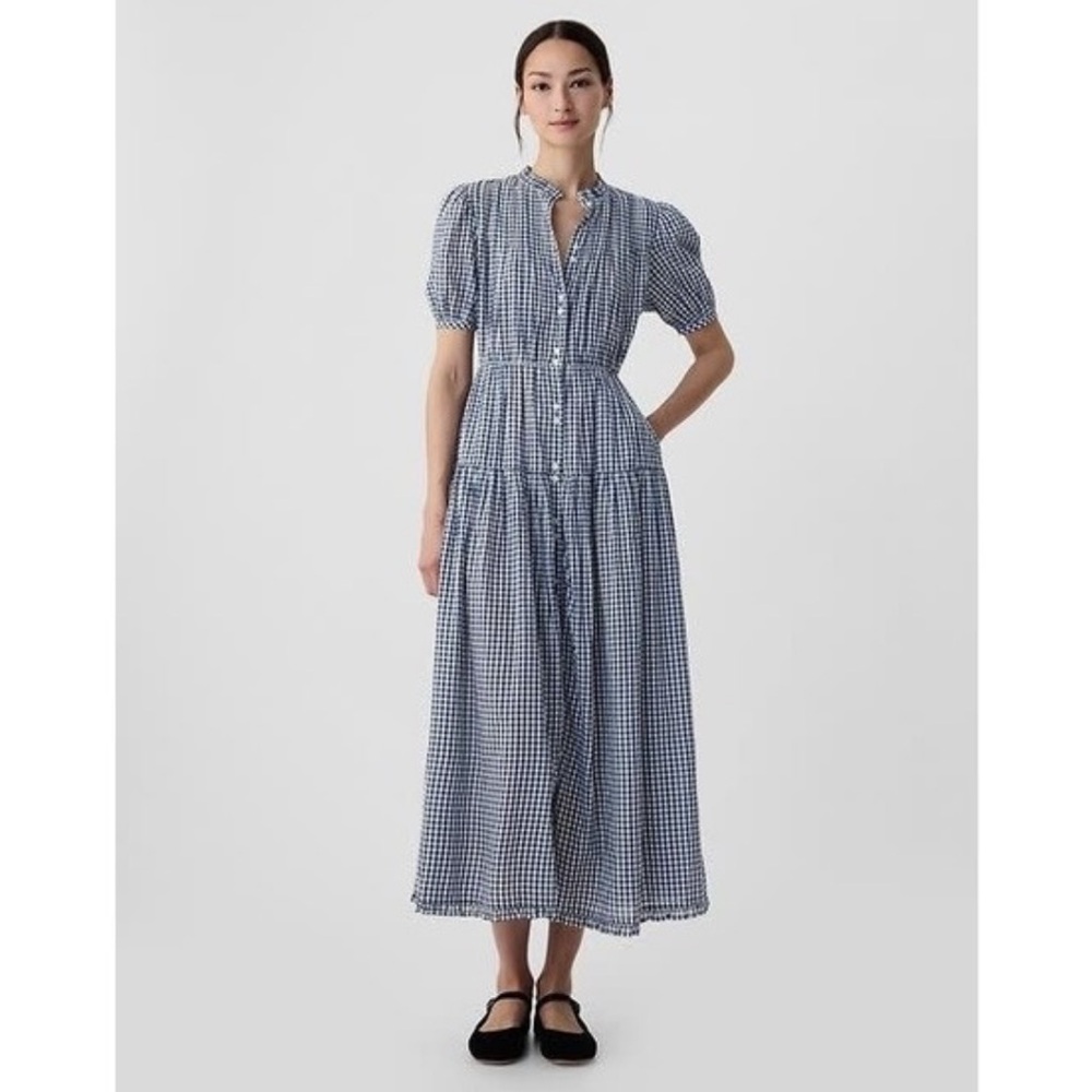 Blue Gingham Midi Dress
